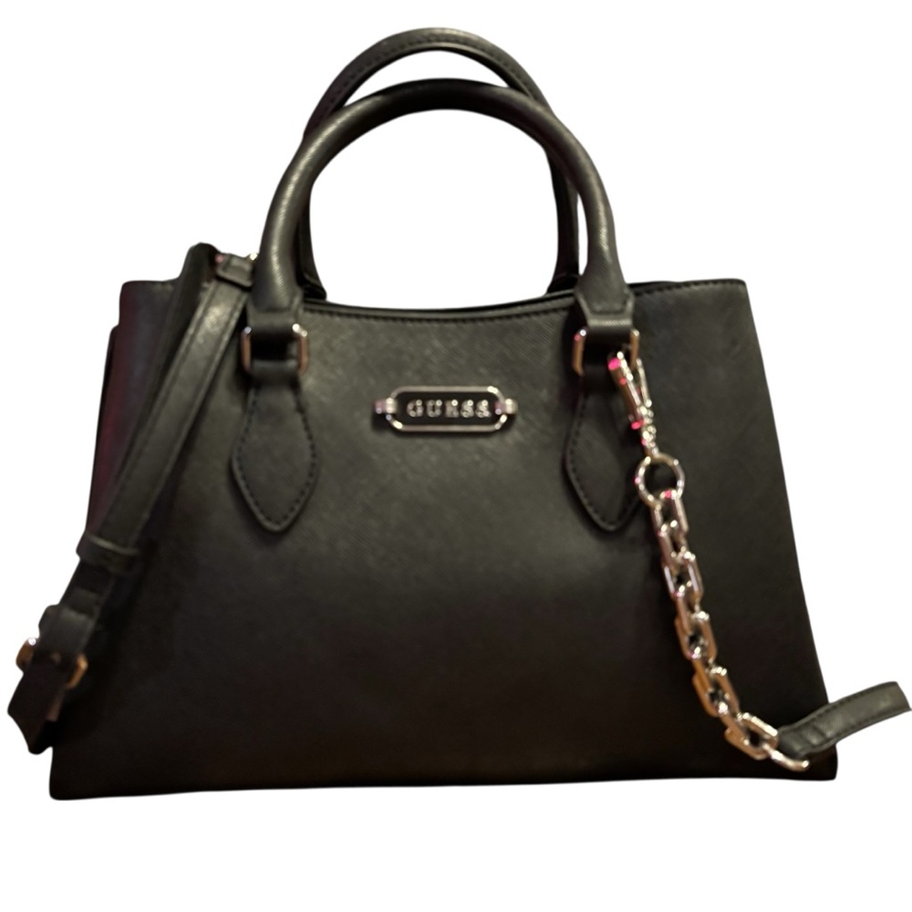 NWT Guess Women's Glenmont  Satchel Bag Black Long Chain Shoulder Strap SF940707